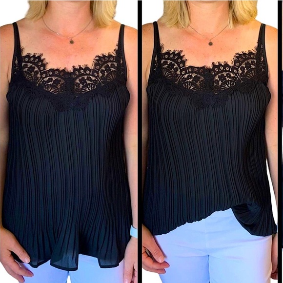 🆕🌿🤍BIBI: WHITE Front Lace Detailed Pleated Chiffon Top SMALL - Picture 8 of 13